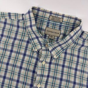 Cutter & Buck Mens Plaid Short Sleeve Button Down Shirt 2XLT 2XGL Cotton